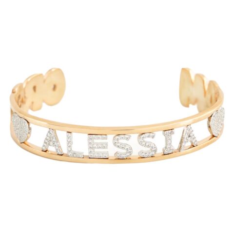Bracciale Personalizzabile Aperto Nome Cuori Zirconi Amore
