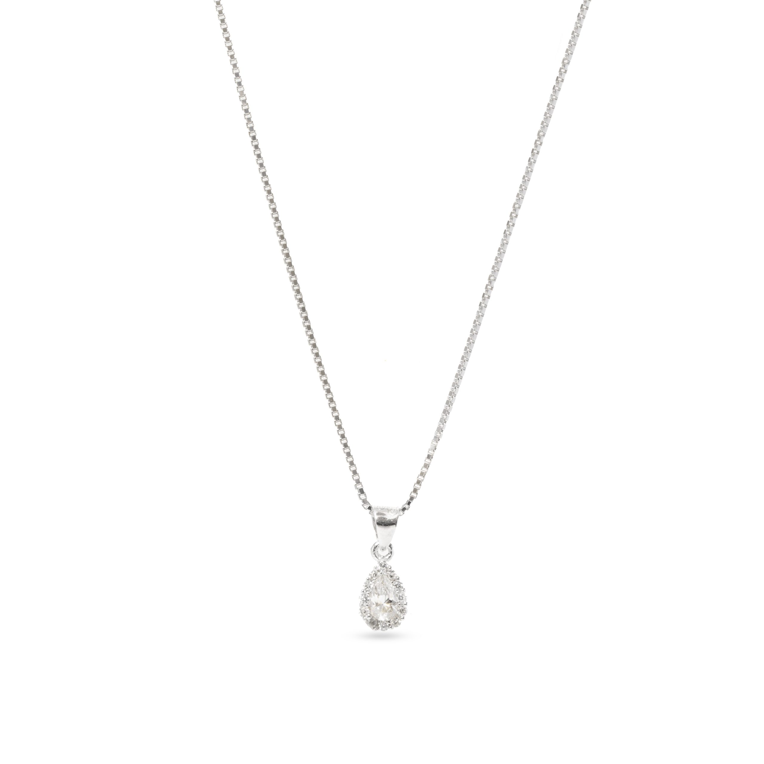 FJ Collana A Goccia In Argento 925 Con Pietra Portafortuna E Zirconi - Ciondolo 22,8 Mm - Regalo Donna